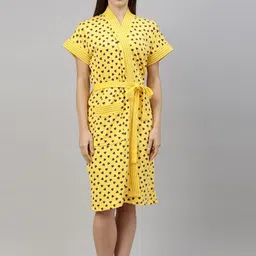 GOLDSTROMS Women Yellow & Purple Printed Cotton Bath Robe-image-28
