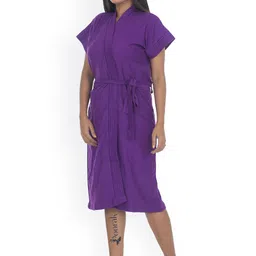 POORAK Women Purple Solid Cotton Bath Robe-image-16
