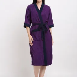 Creeva Everyday Collection Shawl Collar Knee Length Terry Bath Robe With Front Pocket-image-20