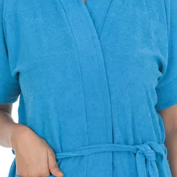 POORAK Women Blue Solid Soft Terry Cotton Bath Robe image 2
