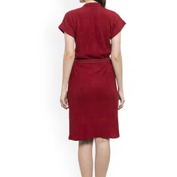 POORAK Women Maroon Solid Bath Robe image 3