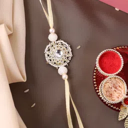 PANASH Gold Plated Beaded & Stone Studded Rakhi With Roli Chawal-picture-29