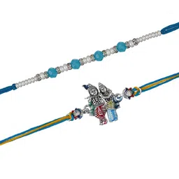 eCraftIndia Set of 2 Radha Krishna & Pearl Embellished Rakhi With Roli & Chawal image 4