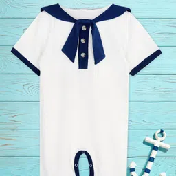 A.T.U.N. Kids White & Navy Blue Pure Cotton Sailor Rompers image 1