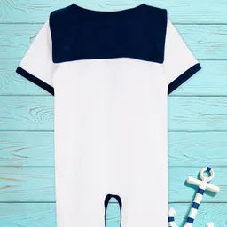 A.T.U.N. Kids White & Navy Blue Pure Cotton Sailor Rompers image 2
