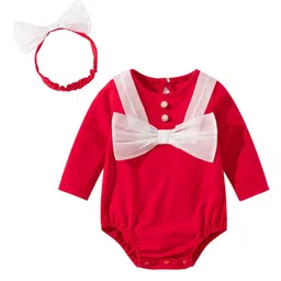 StyleCast Infant Girls Red Cotton Bodysuit With Headband-picture-25
