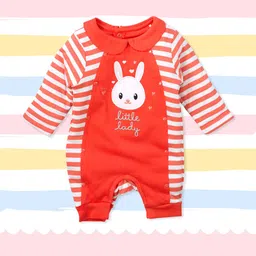 MeeMee Infants Girls Orange & White Printed Rompers-picture-44