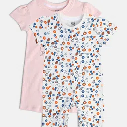 MINI KLUB Infant Girls Pack Of 2 Printed Pure Cotton Rompers-picture-44