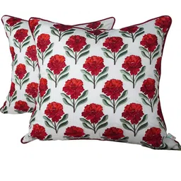 TARA- Sparkling Homes White & Red 2 Pieces Floral Embroidered Square Cushion Covers image 3
