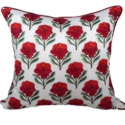 TARA- Sparkling Homes White & Red 2 Pieces Floral Embroidered Square Cushion Covers image 4