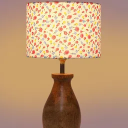 Devansh White & Pink Cotton Table Lamp With Wooden Natural Base image 3