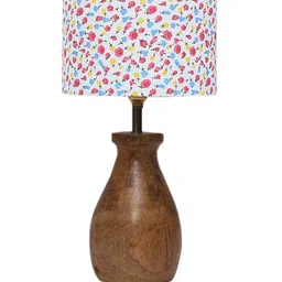 Devansh White & Pink Cotton Table Lamp With Wooden Natural Base image 4