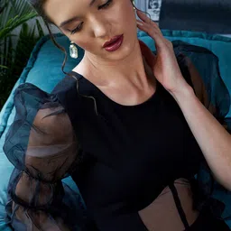 Athena Front Cutout Organza Sleeve Basic Jumpsuit image 4