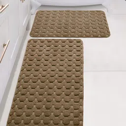 Saral Home Brown 2 Pieces Textured 3000 GSM Cotton Antiskid Bath Mat & Runner-image-64