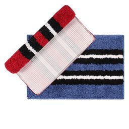 LUXEHOME INTERNATIONAL Unisex Set Of 2 Striped Microfibre 1800 GSM Bath Rug-picture-42