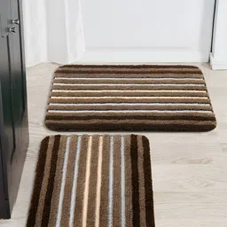 Saral Home Brown 2 Pieces Striped 650 GSM Antiskid Bath Rugs-image-17