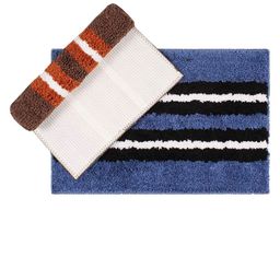 LUXEHOME INTERNATIONAL Rust & Blue Set of 2 Stripped Bath Rugs-picture-43