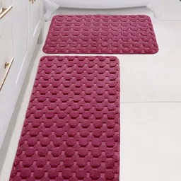 Saral Home YANO Maroon 2 Pieces Textured 3000 GSM Cotton Antiskid Bath Mat & Runner-image-61