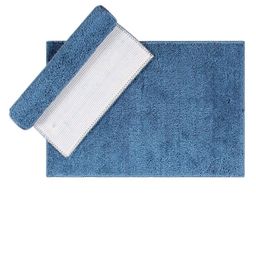 LUXEHOME INTERNATIONAL Unisex Set Of 2 Blue Solid Microfibre 1800 GSM Bath Rug-picture-3