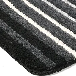Saral Home Black & White 2 Pieces Striped Microfiber Bathmat & Runner image 4
