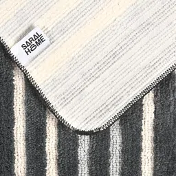 Saral Home Black & White 2 Pieces Striped Microfiber Bathmat & Runner image 5