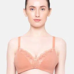 Triumph Orange Modern Lace Cotton Padded Non-Wired Seamless T-shirt Bra-picture-11