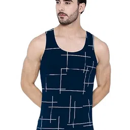 the archer Men's Cotton Printed Regular Fit Vest Combo (Pack Of 4), Olive,Black,Grey,Blue, XL image 5