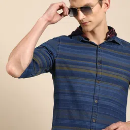 Being Human Pure Cotton Slim Fit Horizontal Striped Casual Shirt-image-36
