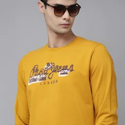 Pepe Jeans Men Mustard Yellow Brand Logo Print Pure Cotton Sweatshirt-picture-12