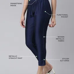 TWIN BIRDS Women Mid-Rise Shimmer Solid Functional Pockets Straight Trousers-picture-33