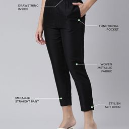 TWIN BIRDS Women Mid-Rise Shimmer Solid Functional Pockets Straight Trousers-picture-42
