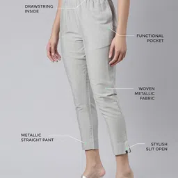 TWIN BIRDS Women Mid-Rise Shimmer Solid Functional Pockets Straight Trousers-image-68
