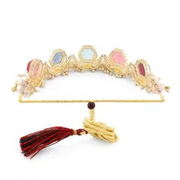 Zaveri Pearls Gold-Plated Pearl & Stone-Studded Crescent Jewellery Set image 4