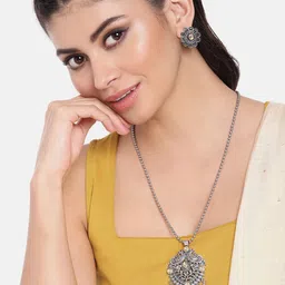 AITIHYA Silver-Plated Oxidised Artificial Stones Jewellery Set-picture-58