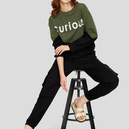 Zeyo Typography Printed & Colourblocked Round Neck Sweatshirt With Cargo Joggers-picture-24