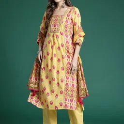 Indo Era Printed Panelled Sequinned Pure Cotton Kurta With Trousers & Dupatta-picture-25