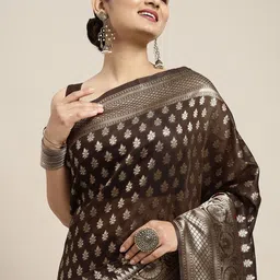 Saree mall Brown & Golden Silk Cotton Woven Design Banarasi Saree-picture-16