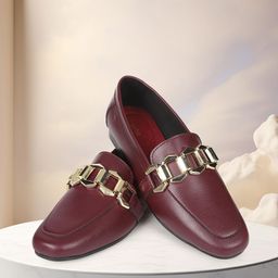 yoho Women Textured Embellished Comfort Insole Basics Anti-Skid Sole Horsebit Loafers-picture-7