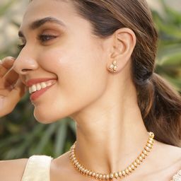 Rubans Women 22KT Gold Plated Brass Metal With White Beads Studded Necklace Set-picture-2