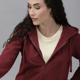Roadster GreenTurn Women Maroon Solid Hooded Sustainable Sweatshirt-image-6