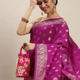 swatika Purple & Gold-Toned Woven Design Ethnic Motifs Pure Silk Bhagalpuri Saree image 1