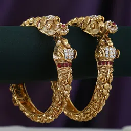 Adwitiya Collection Set Of 2 Gold-Plated White & Pink Stone-Studded Pearl Beaded Bangles-picture-16