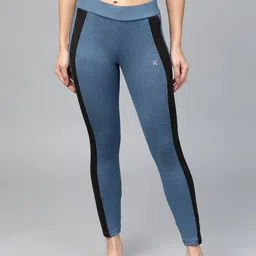 HRX by Hrithik Roshan Women Agean Blue Melange Solid Rapid-Dry Antimicrobial yoga Tights-picture-3