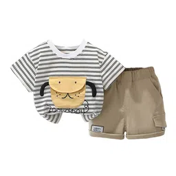 StyleCast x Revolte Boys White & Khaki Striped T-shirt with Shorts-picture-23