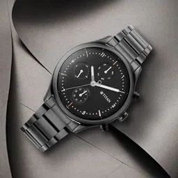 Titan Men Black Brass Dial & Stainless Steel Bracelet Style Straps Analogue Watch 1803NM01-picture-1