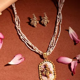 ADIVA 18K Gold-Plated Lord Krishna Pearl & Beaded Jewellery Set-picture-31