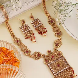 MANSIYAORANGE Gold-Plated Stoned-Studded & Beaded Jewellery Set-picture-11