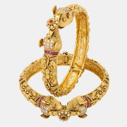 Adwitiya Collection Set Of 2 Gold-Plated White & Pink Stone-Studded Pearl Beaded Bangles image 2