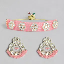 Estele Gold-Plated Kundan-Studded & Beaded Choker Jewellery Set image 5