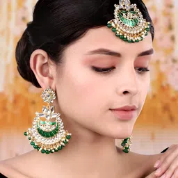 Peora Women 18K Gold-Plated & Green Stone-Studded Jewellery Set-picture-20